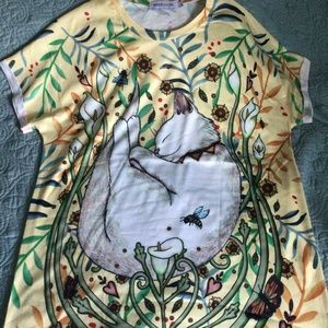 MISSLOOK sleeping cat flowers short sleeve top